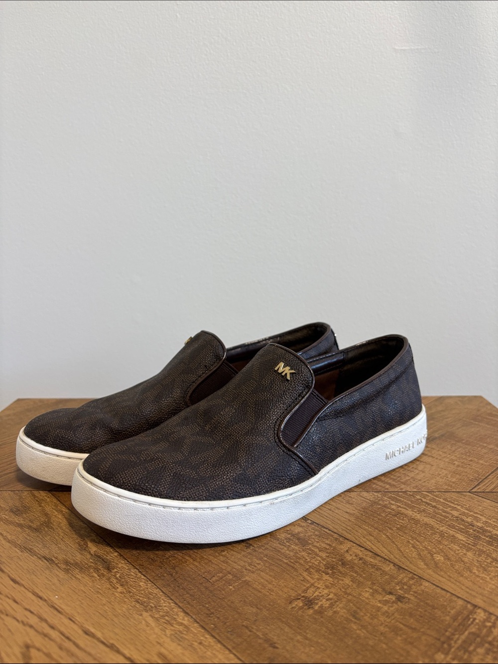 Michael Kors Brown Monogram Slip-On Sneakers Size 7